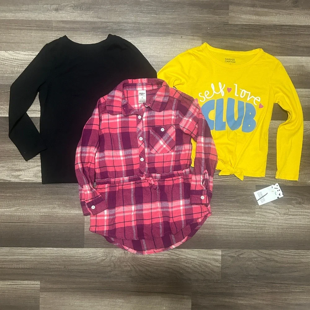 OshKosh Cat & Jack Harper Canyon Tops Girls 4 Pink Yellow Black Long Sleeve Fall